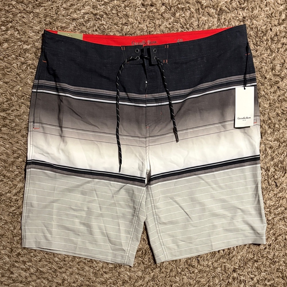 Goodfellow & Co Black and Gray Striped Swim Shorts